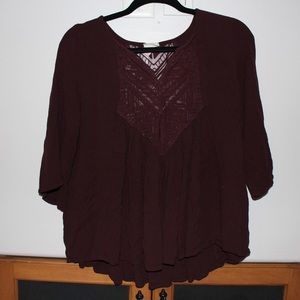 Burgundy Blouse with Lace Accents